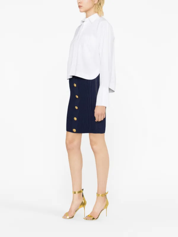 Navy pencil 2025 skirt gold buttons