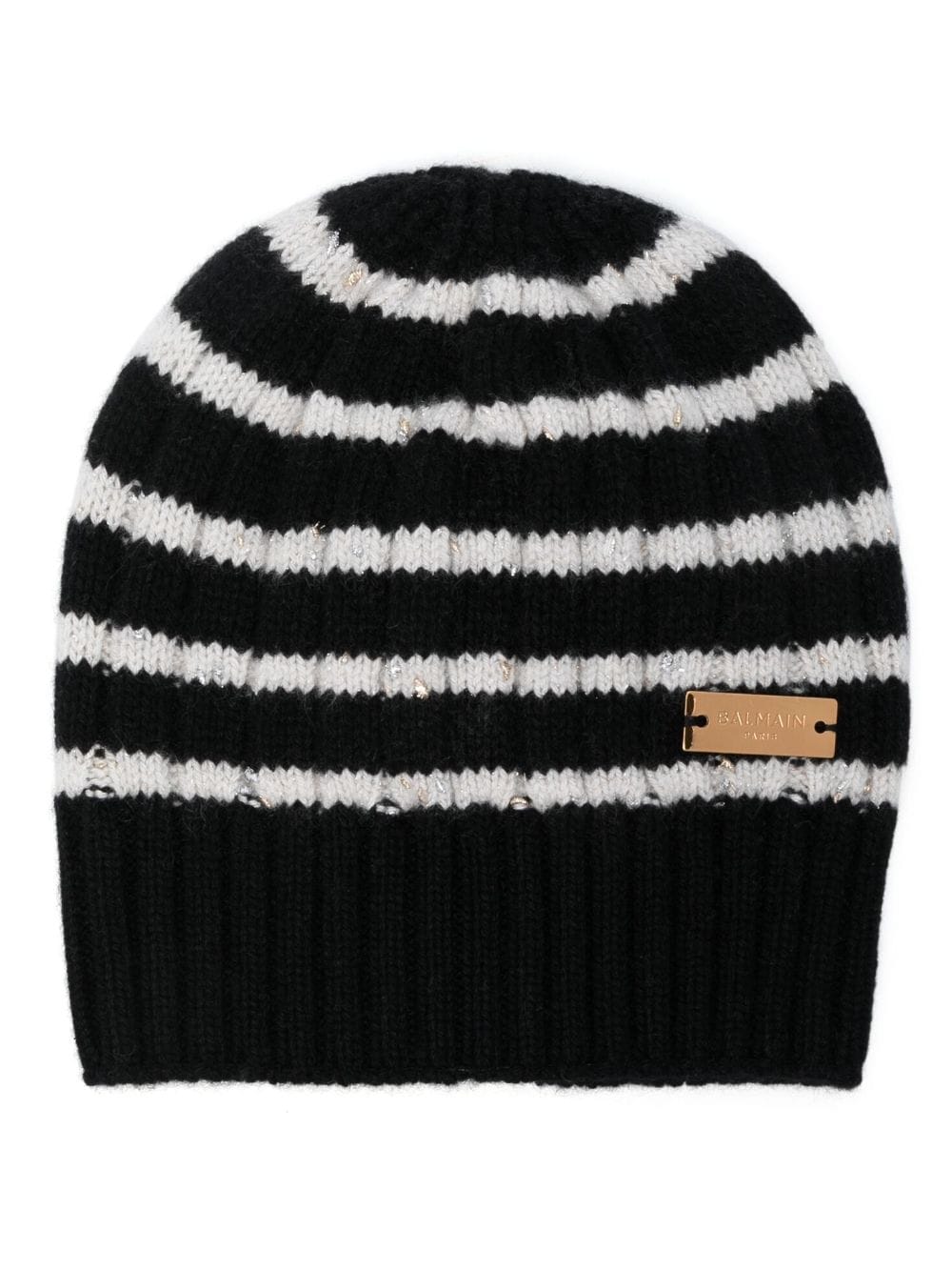 Balmain Striped Cashmere Beanie Hat In Black