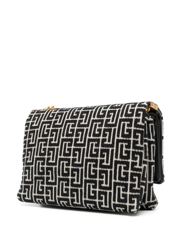 Balmain 1945 monogram jacquard Shoulder Bag Black FARFETCH CA