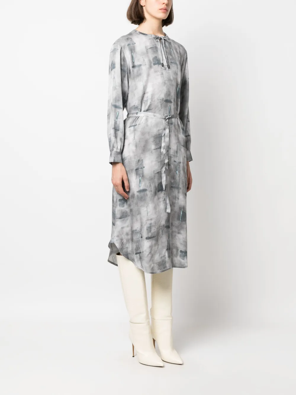  Peserico Abstract-print Midi Dress - Grey 