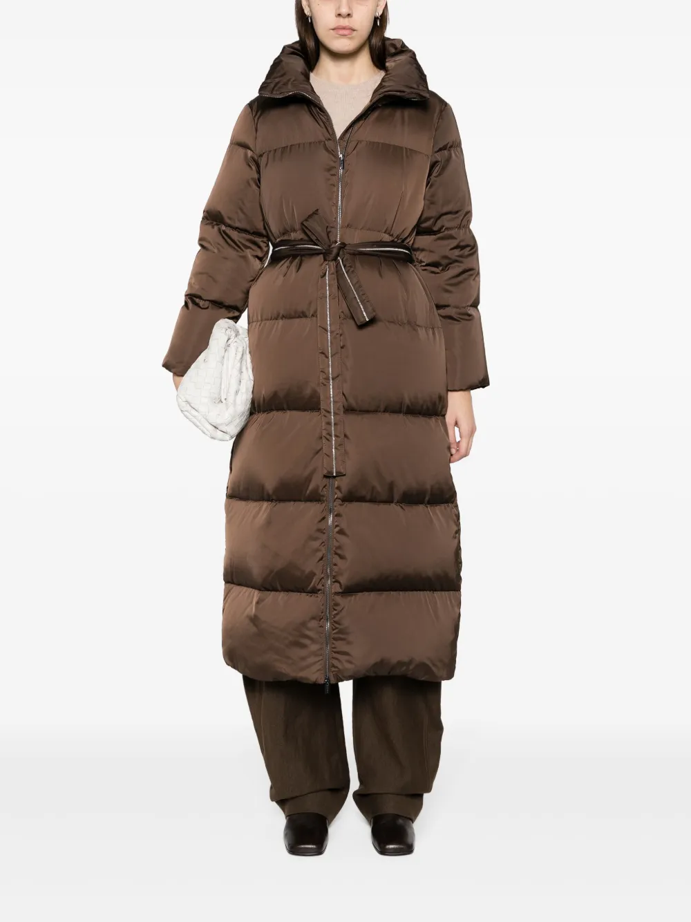 Peserico Monili-chain belted puffer jacket - Bruin