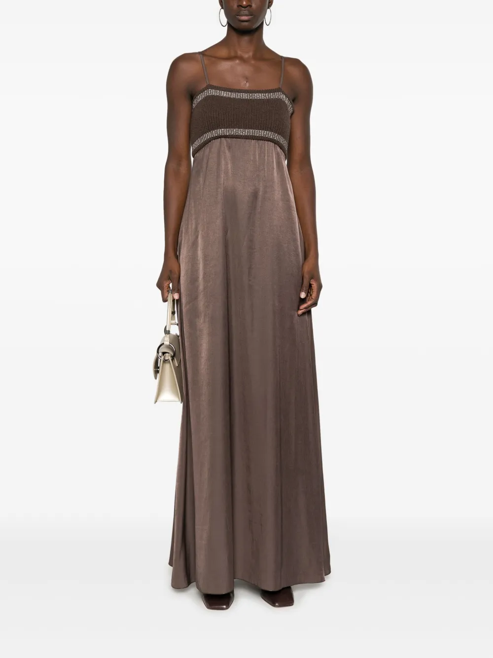 Peserico knitted-panel satin maxi dress - Bruin