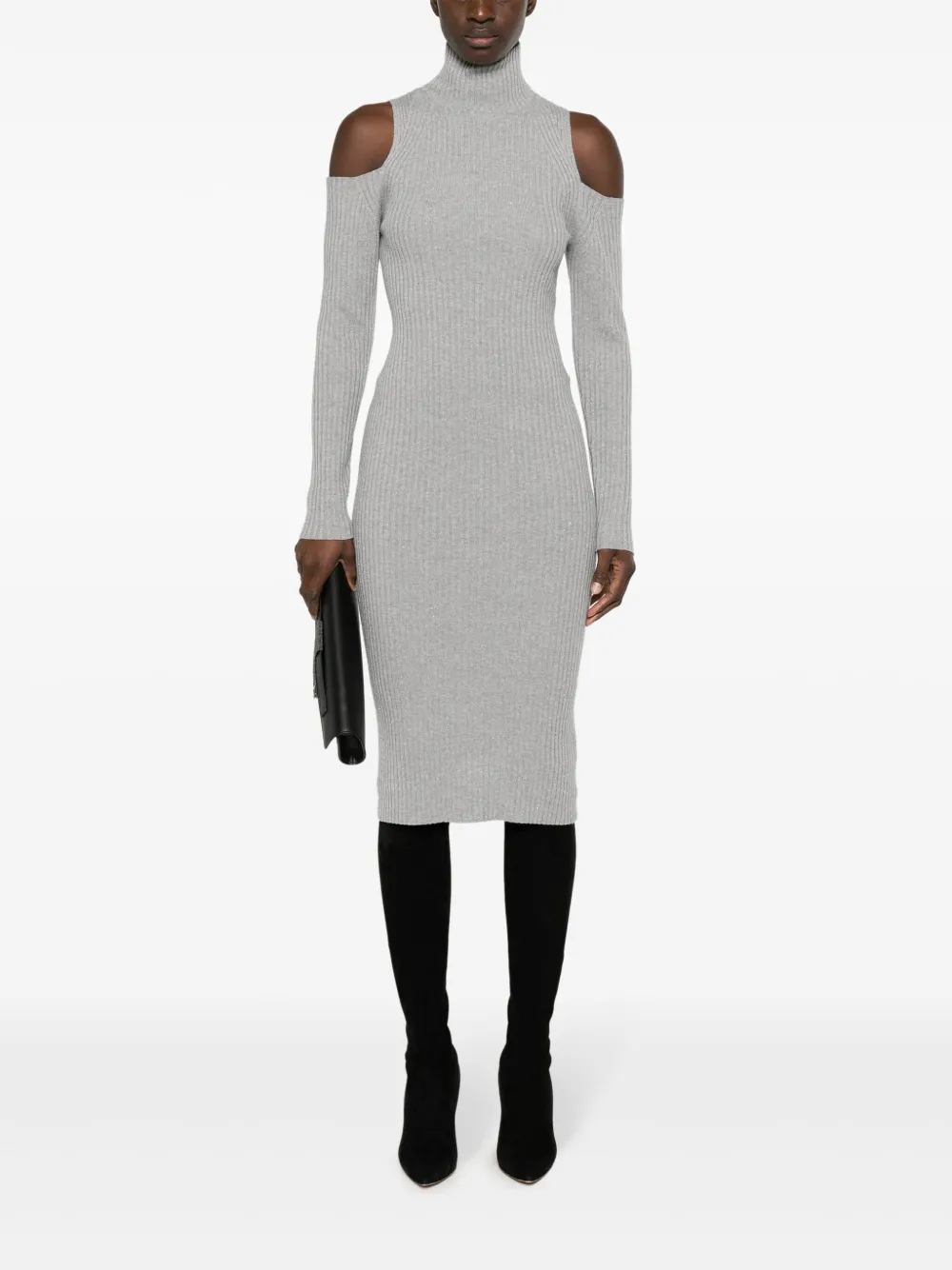 Peserico open-shoulder sleeves ribbed-knit dress - Grijs
