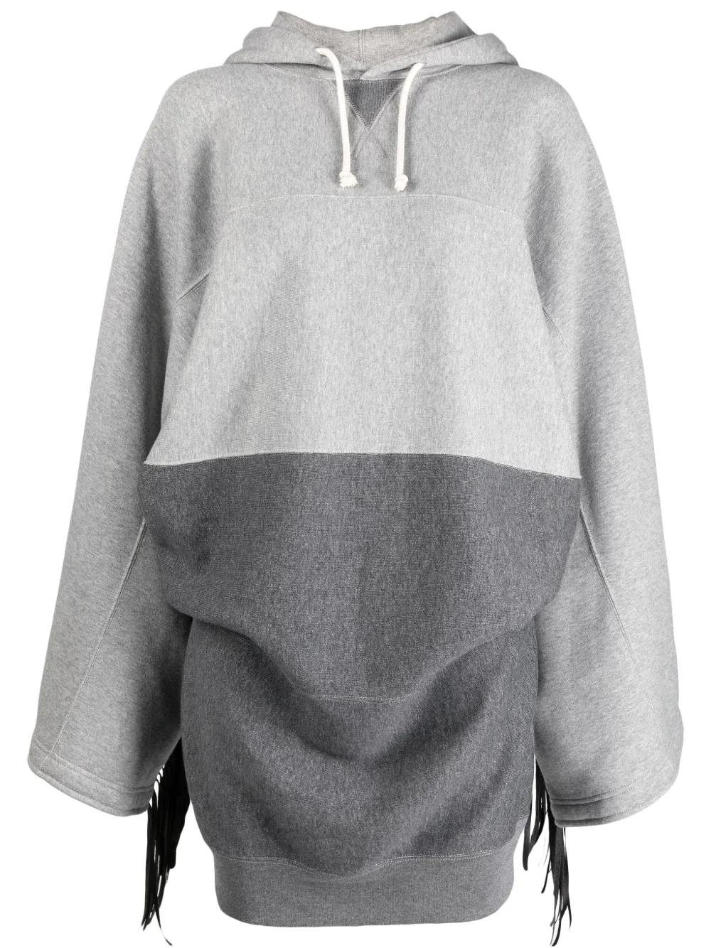 Junya Watanabe Colour-block Fringed Hoodie In Grey