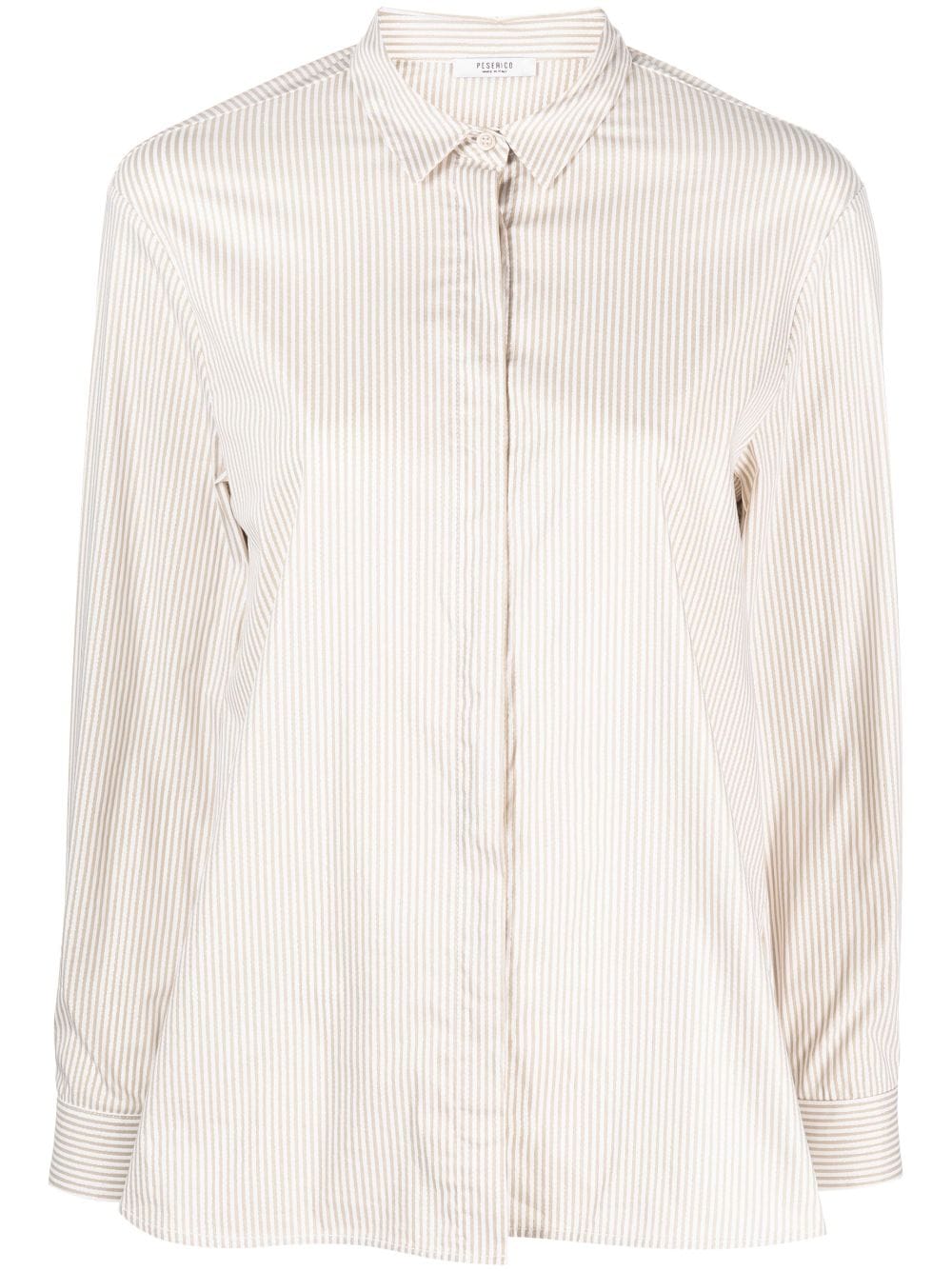 Peserico Pinstripe-pattern Spread-collar Shirt In Neutrals