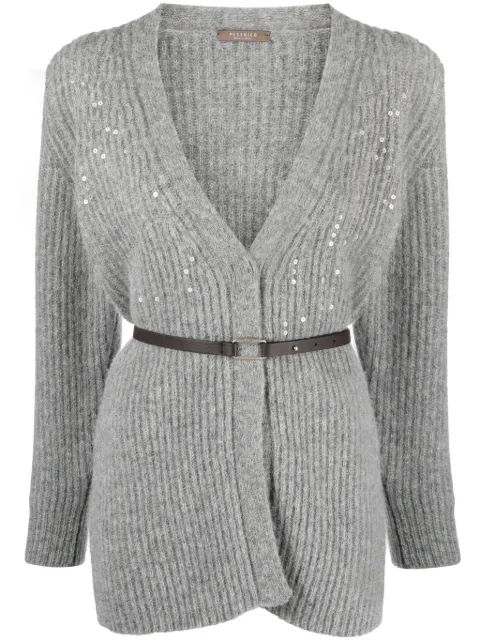 Peserico sequin-embellished belted cardigan