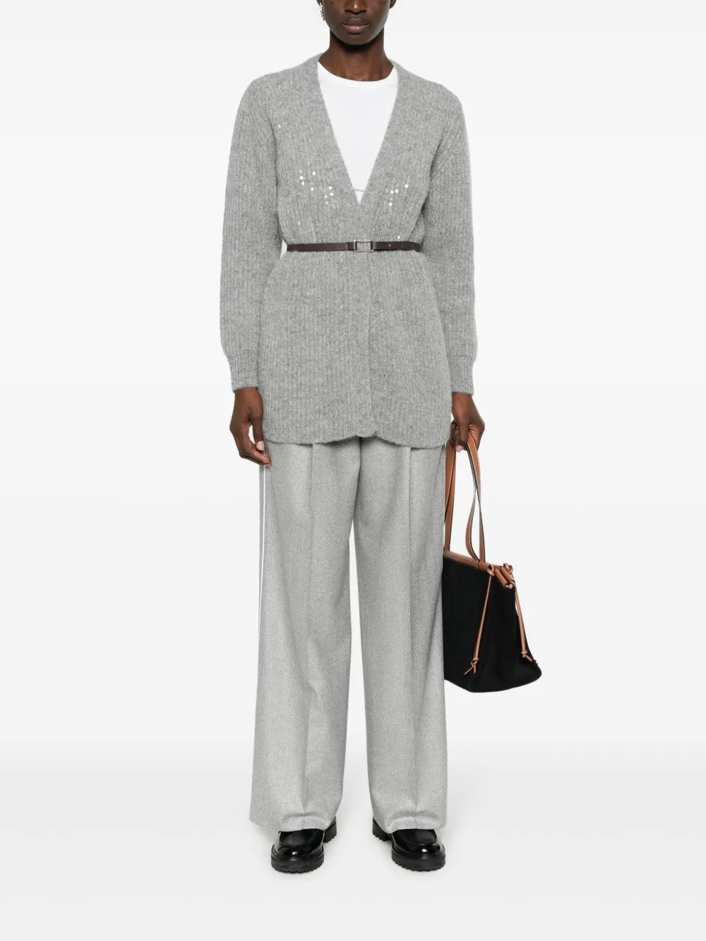 Peserico sequin-embellished belted cardigan - Grijs
