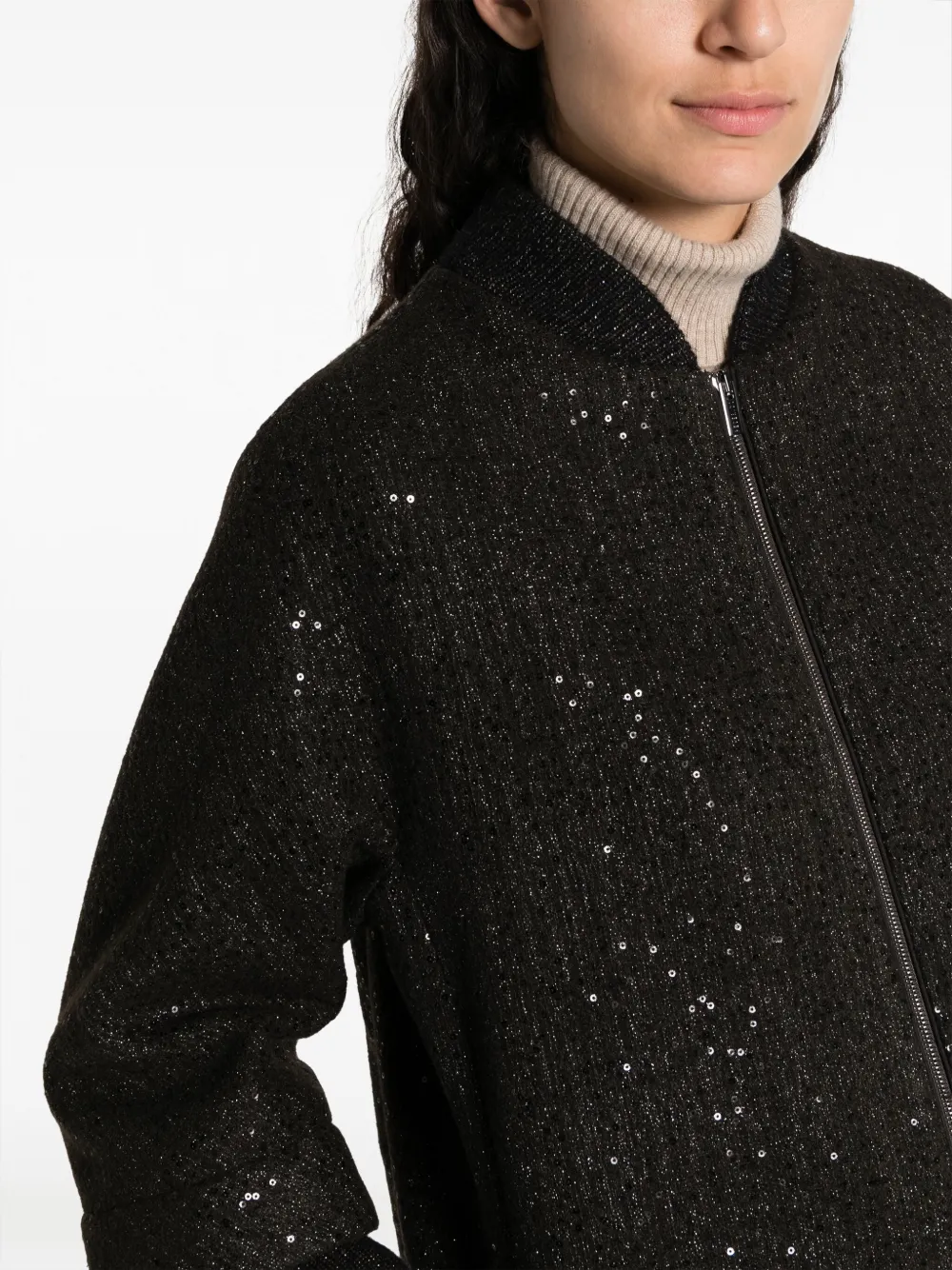 Peserico Sequin-embellished Long Bomber Jacket In Braun