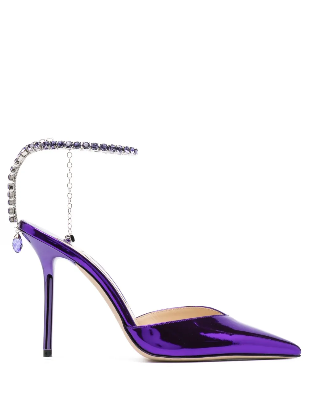 Jimmy Choo Saeda Crystal Ankle Strap Pointed Toe Pump In Purple