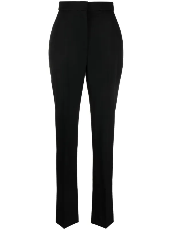 パンツ ALEXANDER MCQUEEN BLACK WOOL BLEND WIDE-LEG PANT Alexander McQueen Low-rise wool and mohair wide-leg pants