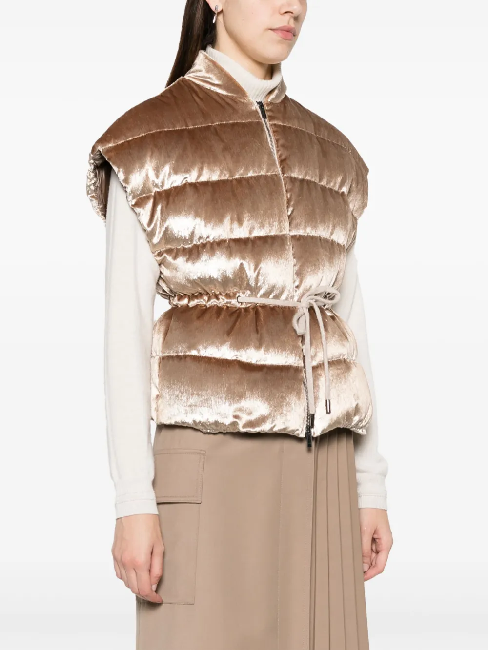  Peserico Velvet-effect Padded Gilet - Brown 