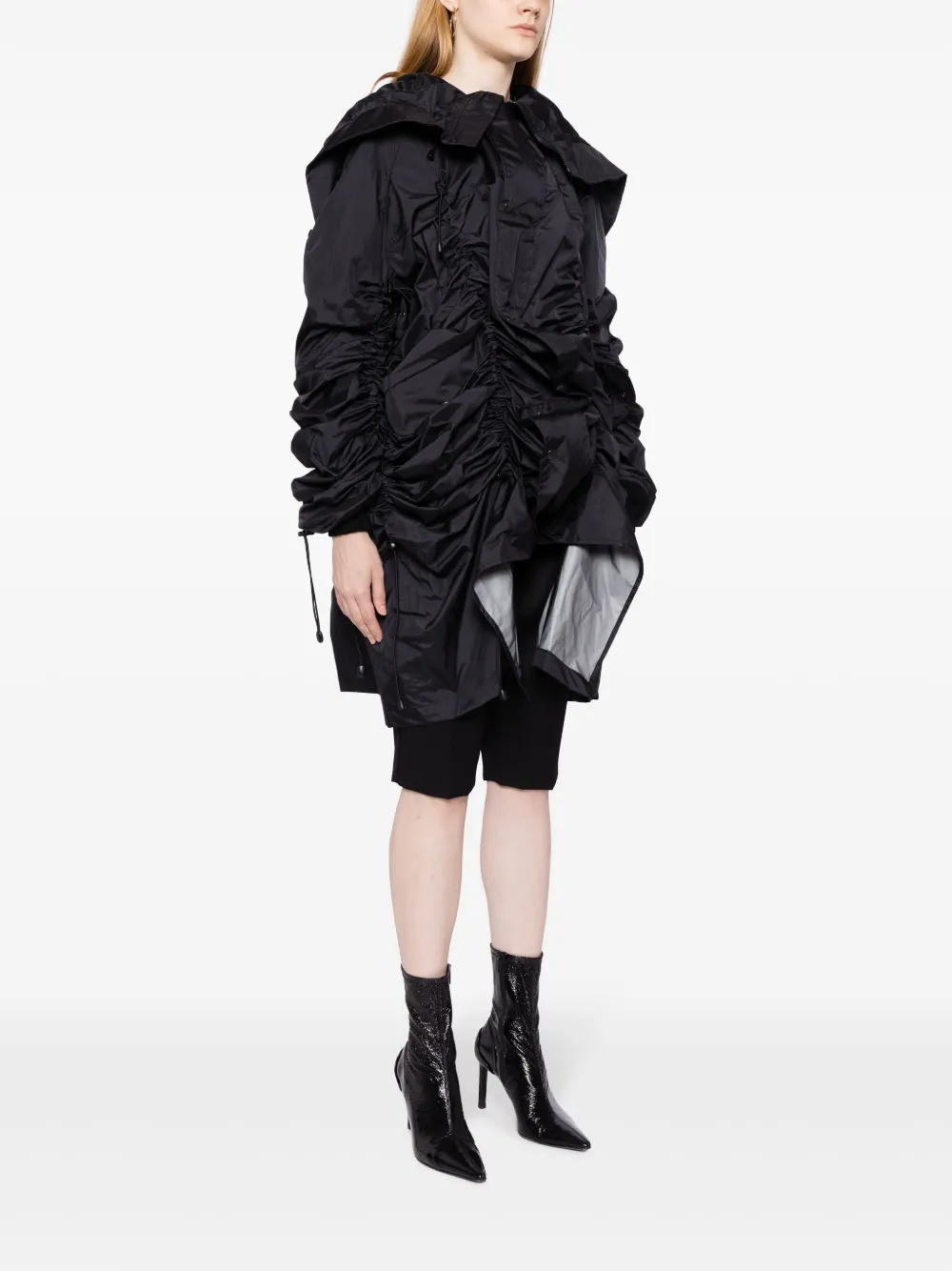 Shop Junya Watanabe Gathered-detail Wool Jacket In Black