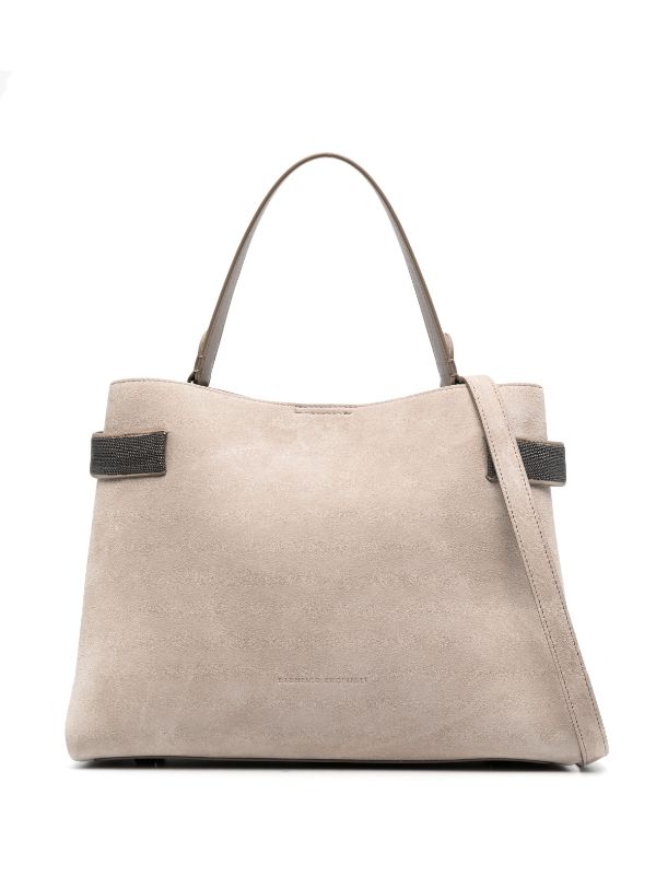 Womens Handbags - Dark Taupe Bucket Bag Beads