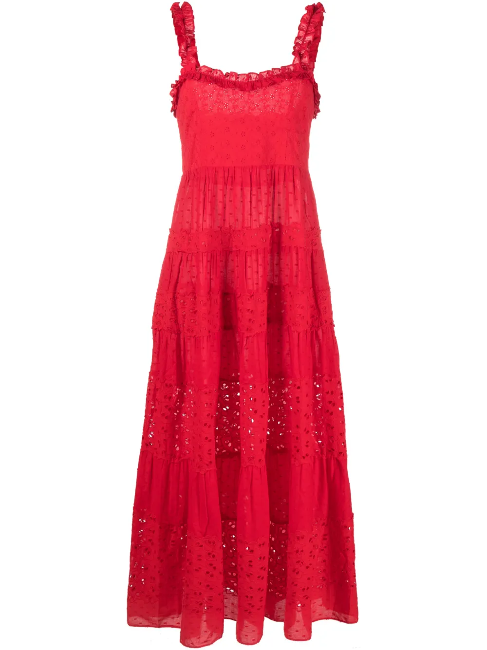 Rixo London Broderieanglaise Cotton Midi Dress In Red ModeSens