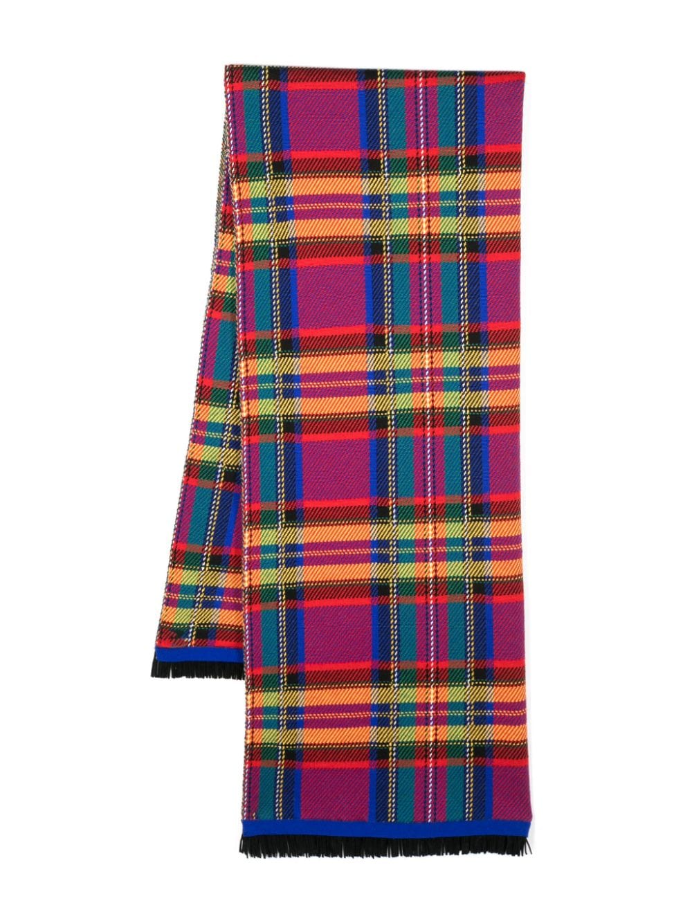 Pre-owned Saint Laurent 1980s Tartan-check Wool Scarf In 蓝色