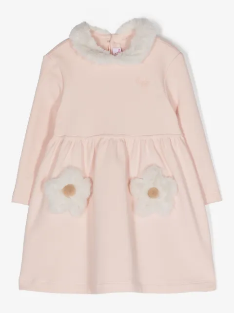 Il Gufo faux-fur floral-patch dress