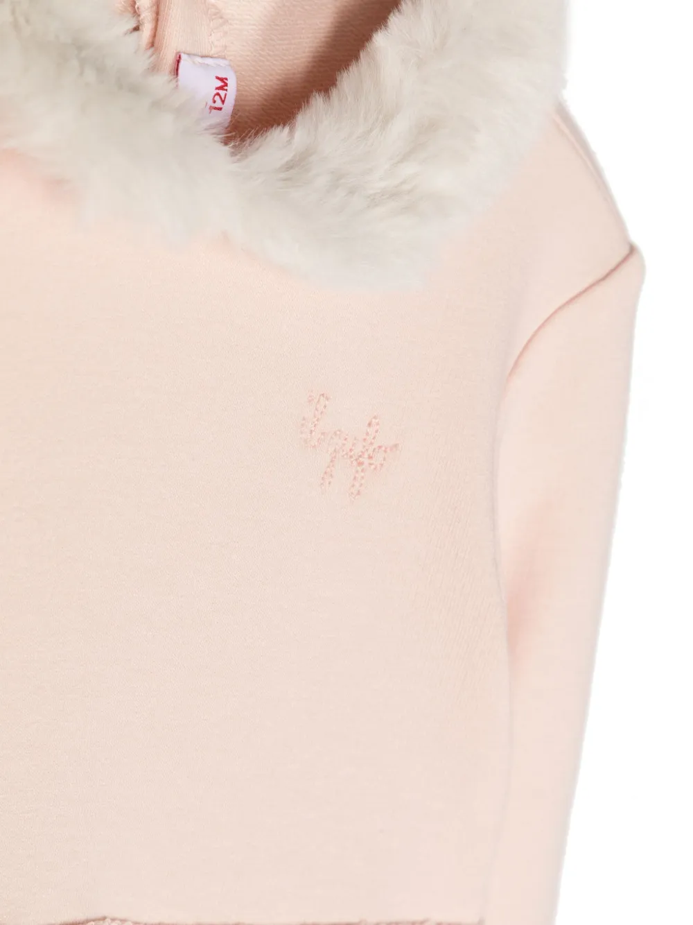 Shop Il Gufo Faux-fur Floral-patch Dress In Pink