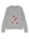 Il Gufo illustration-print pompom wool sweatshirt - Grey