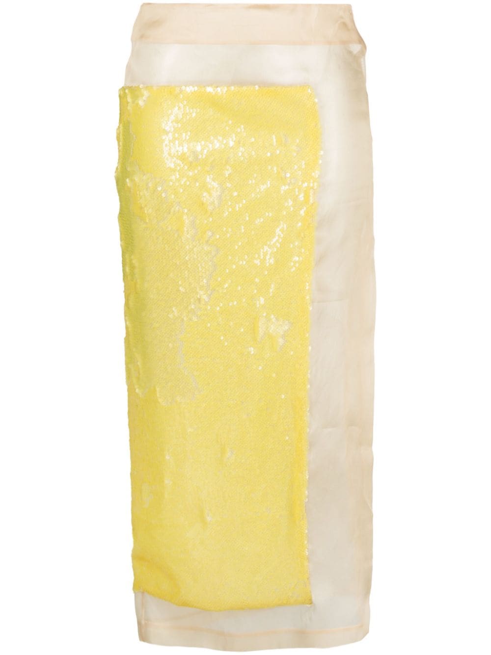 Shop A.w.a.k.e. Sequin-embellished Semi-sheer Silk Skirt In Yellow