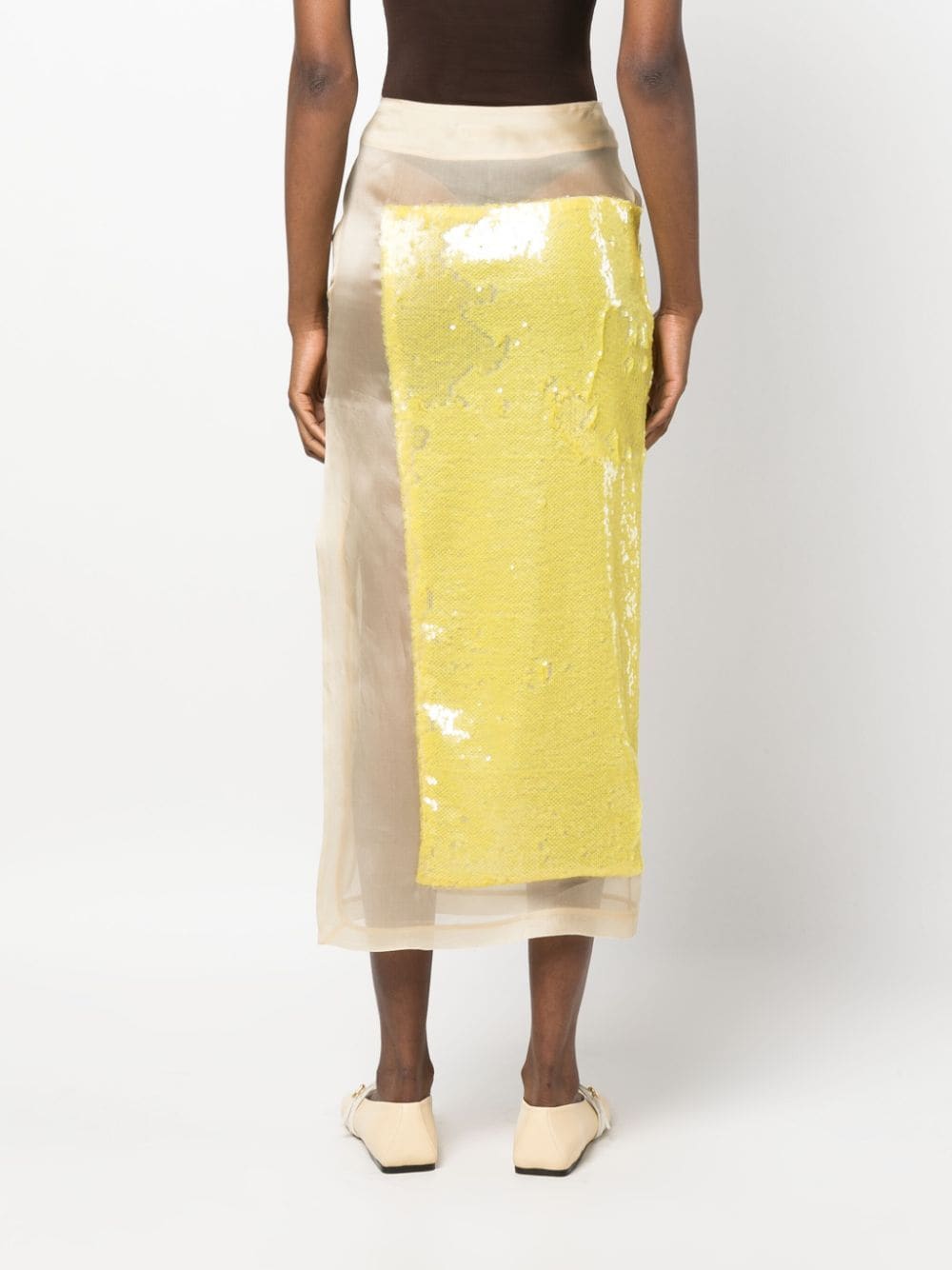 Shop A.w.a.k.e. Sequin-embellished Semi-sheer Silk Skirt In Yellow