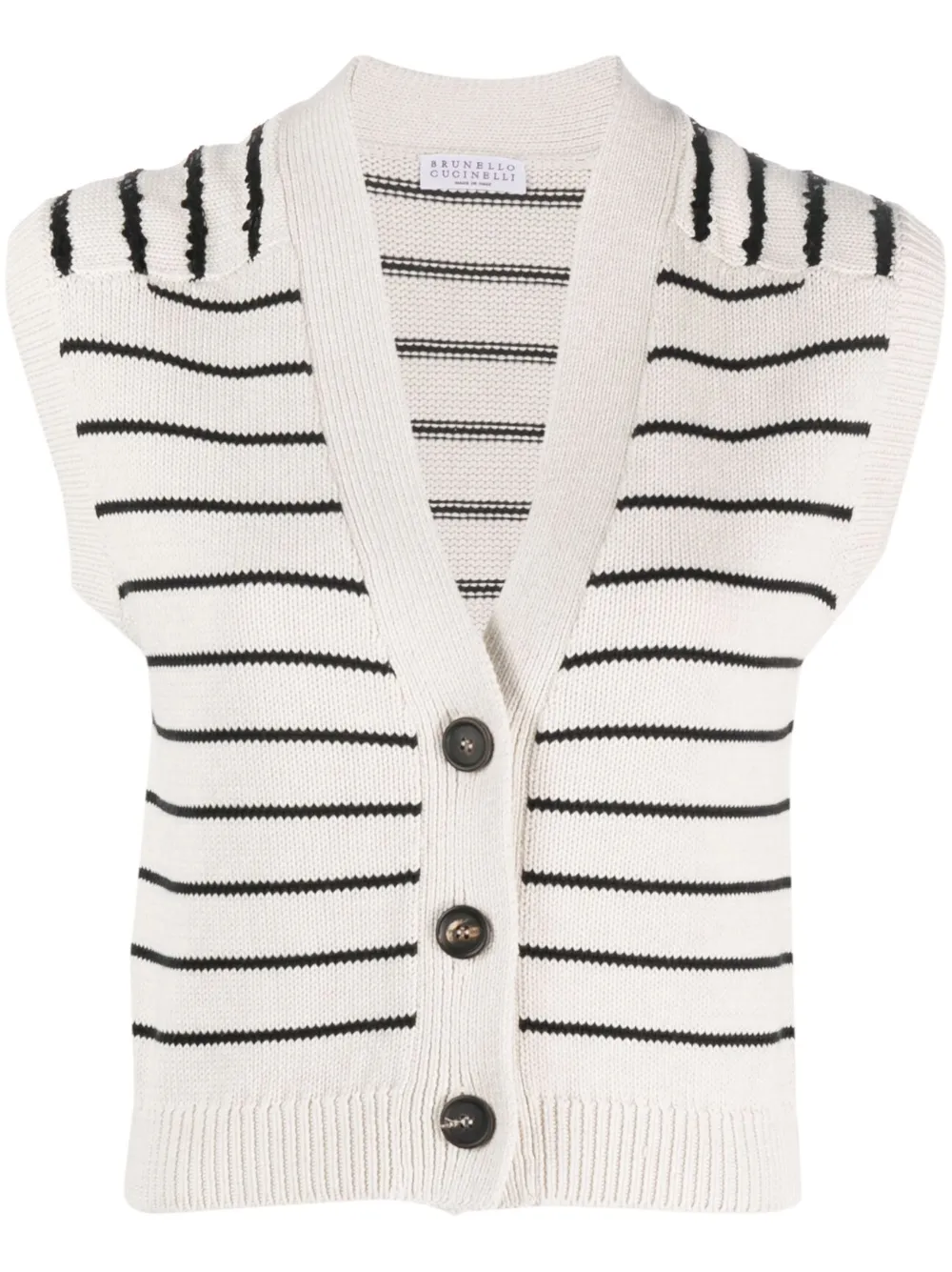 Brunello Cucinelli sleeveless striped cotton cardigan