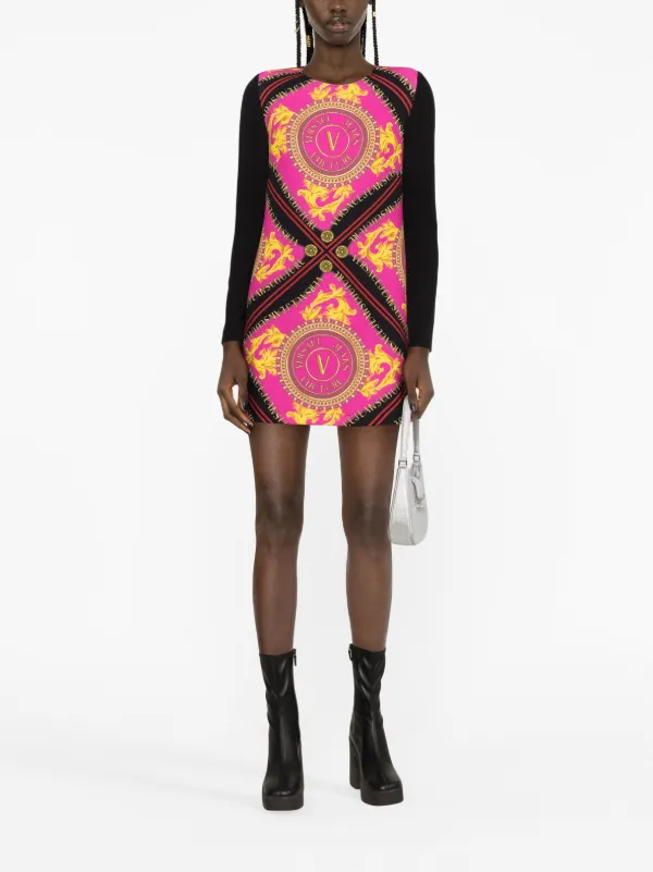Versace Jeans Couture V-emblem chain-print Minidress | Pink | FARFETCH AU