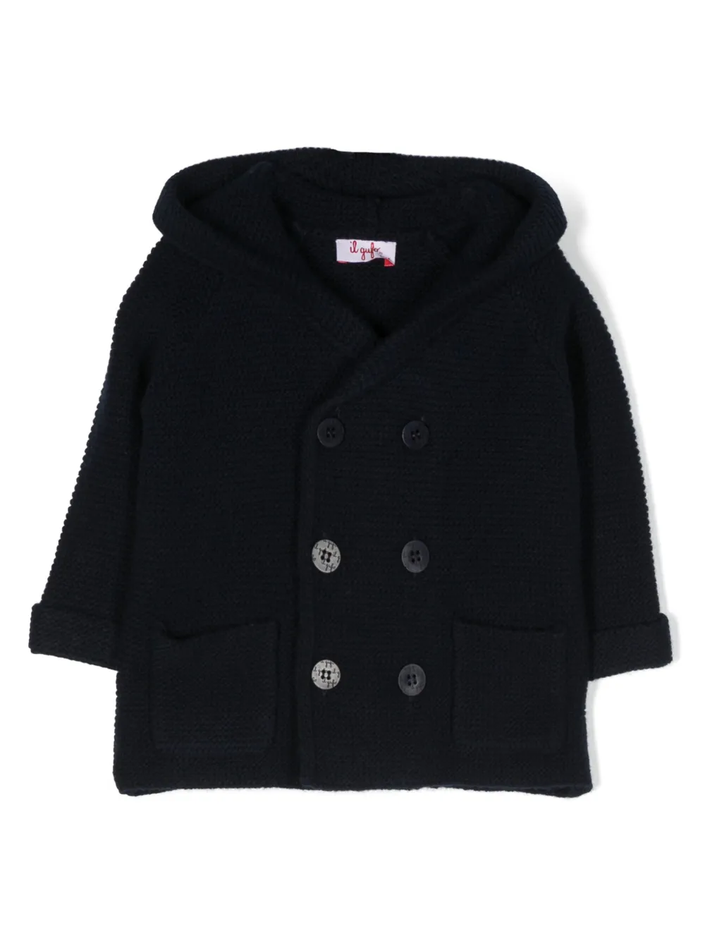 Il Gufo Double-breasted Hooded Coat In Blue