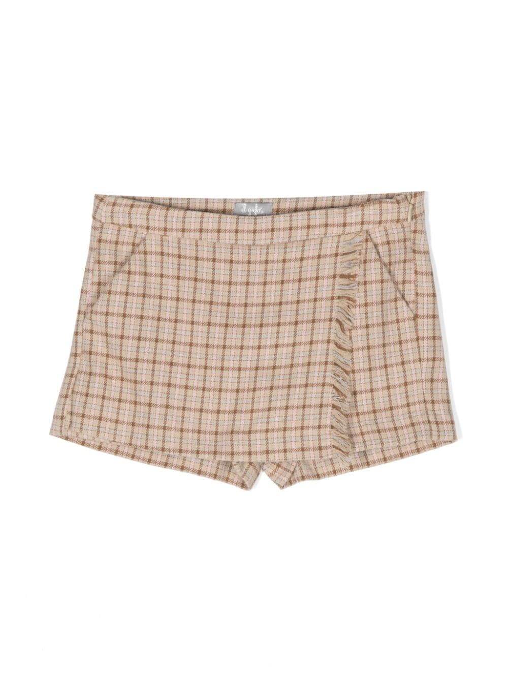 Il Gufo Kids' Checked Fringe-detail Short In Neutrals