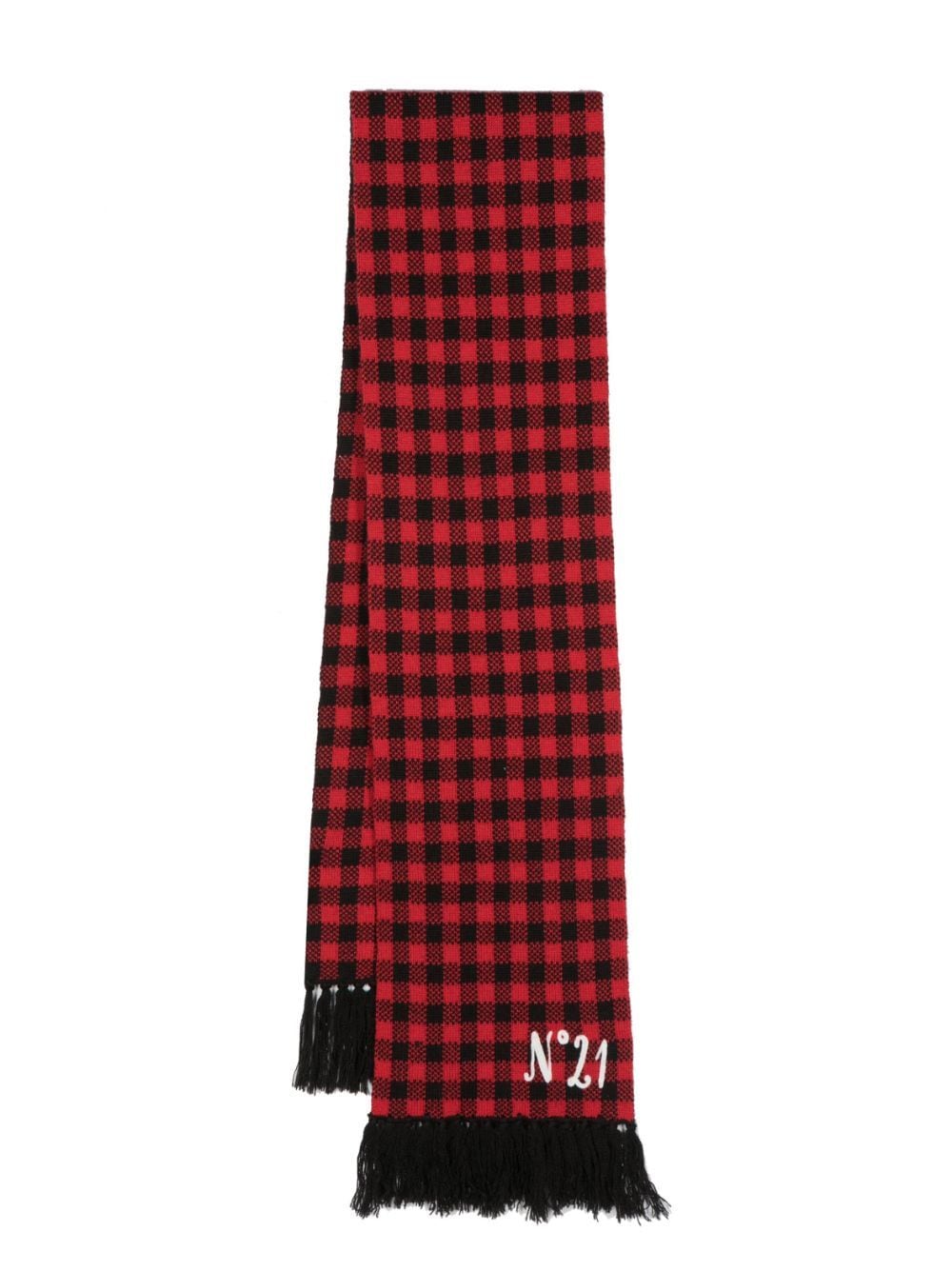 Shop N°21 Checked Fringed Scarf In Black