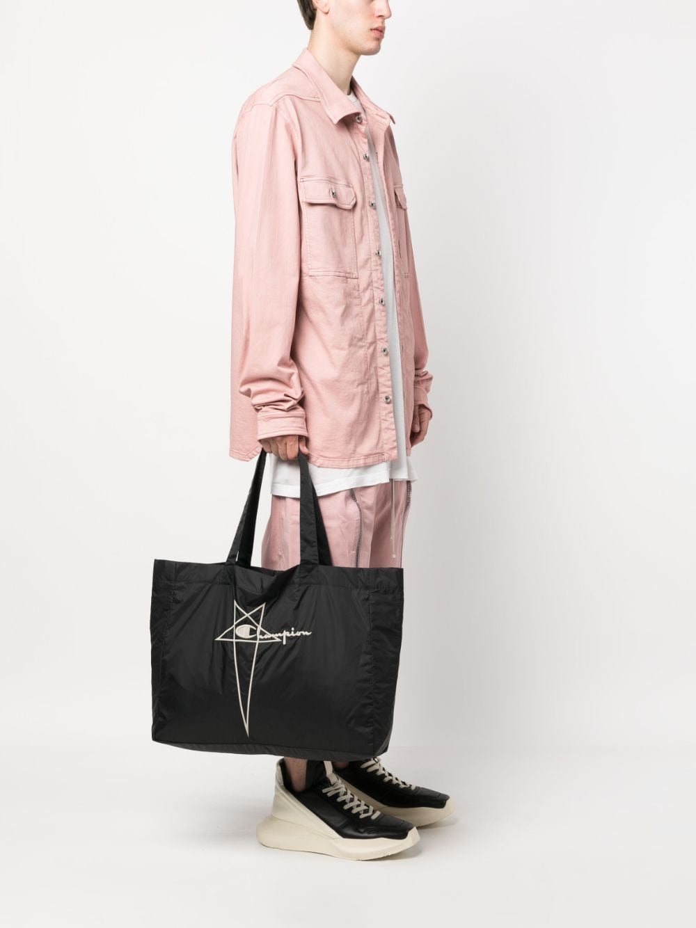 Shop Rick Owens X Champion Logo-embroidered Tote Bag In Black