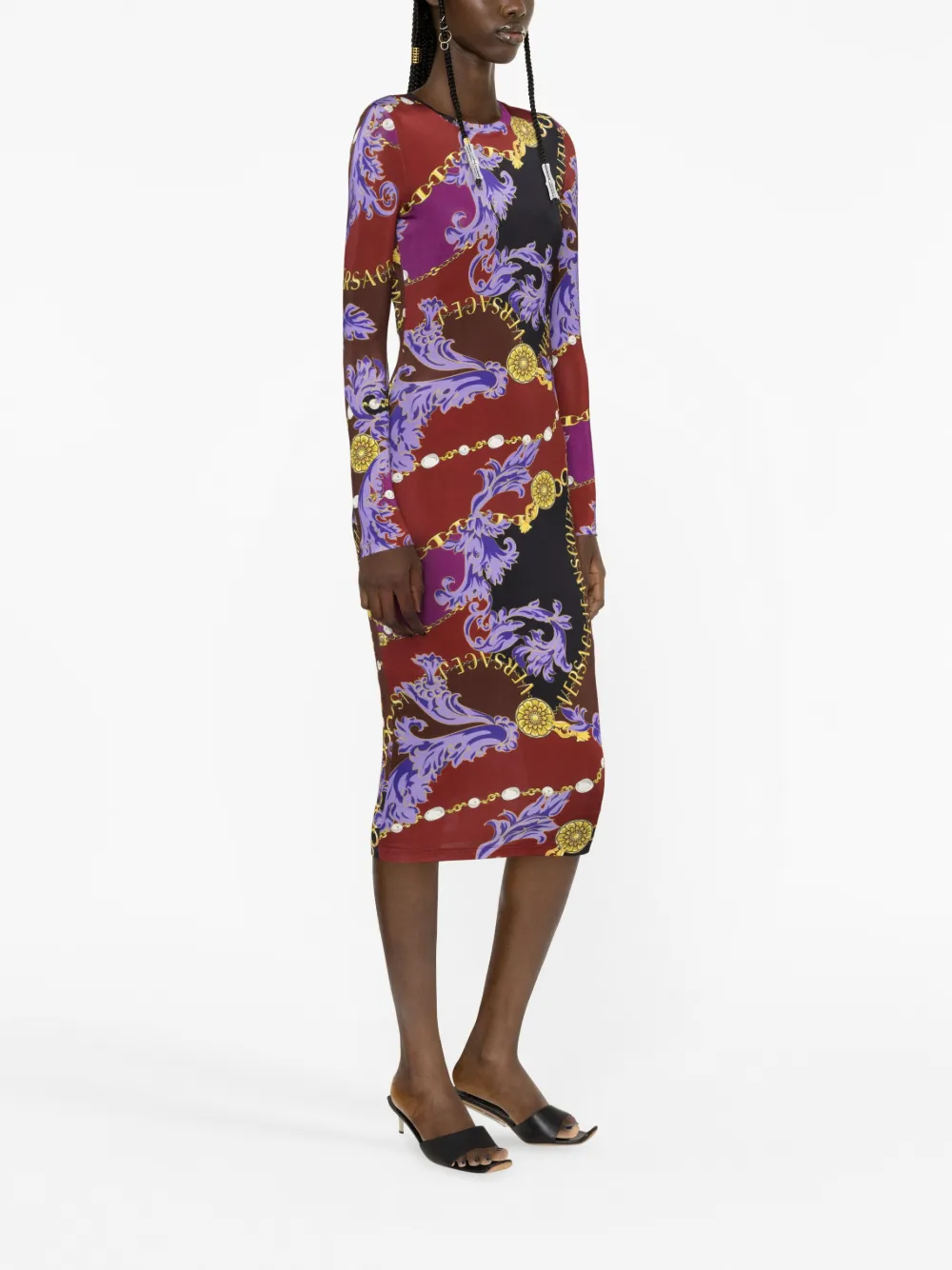 Versace Jeans Couture Baroque-print Midi Dress In Black