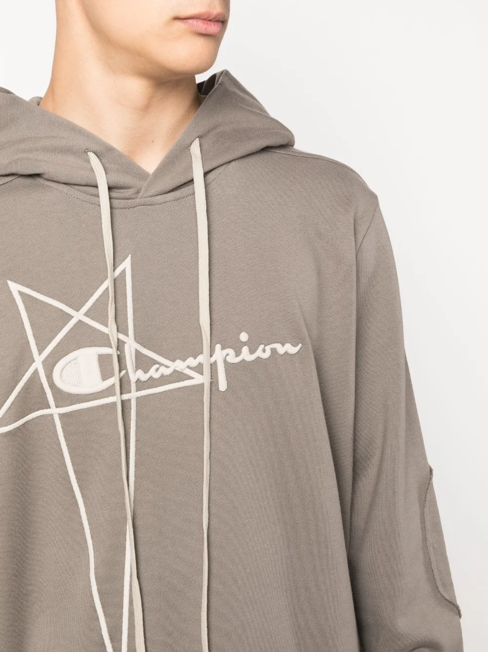 Rick Owens Logo-embroidered Hoodie In Grey