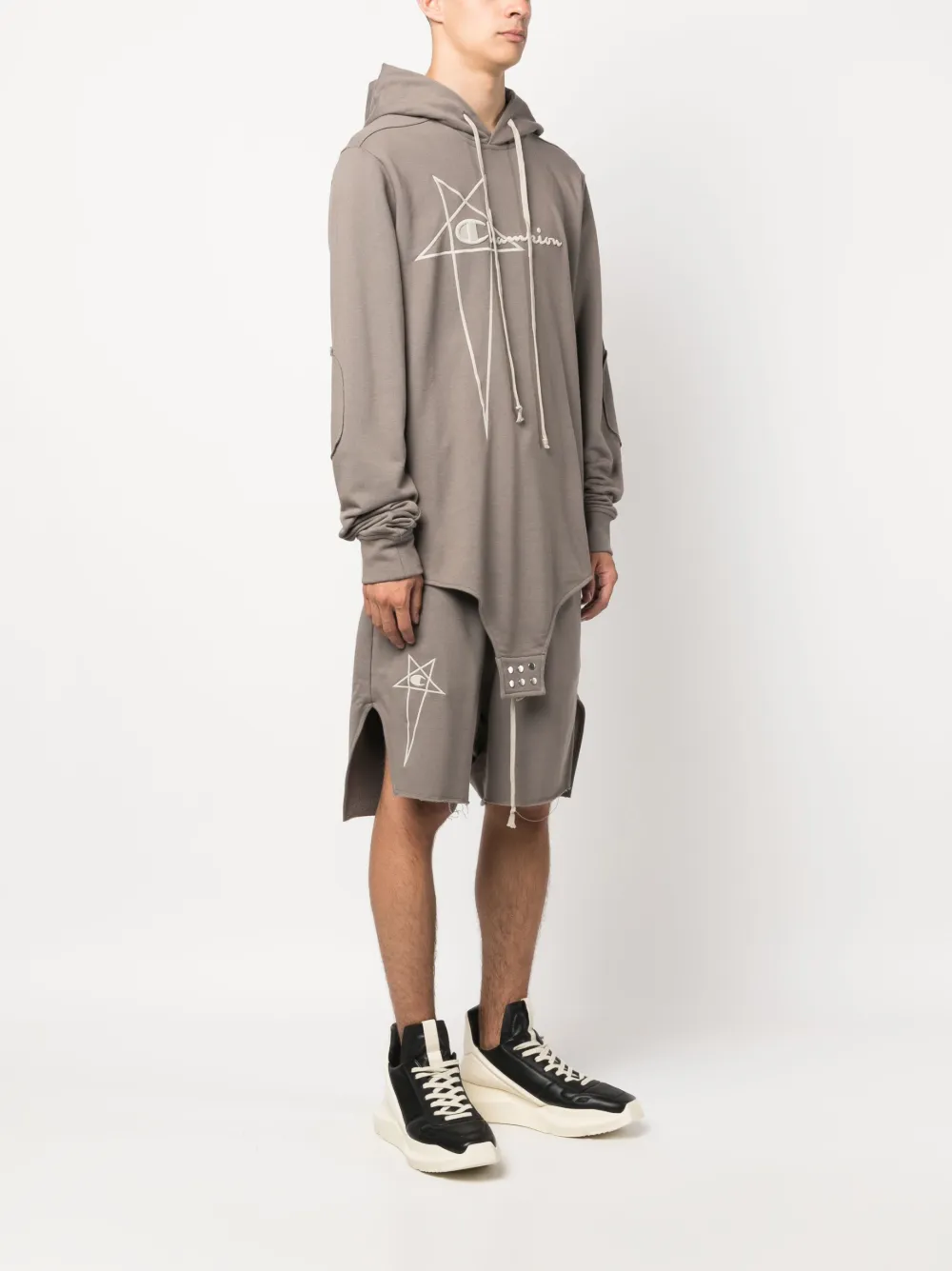 Rick Owens Logo-embroidered Hoodie In Grey