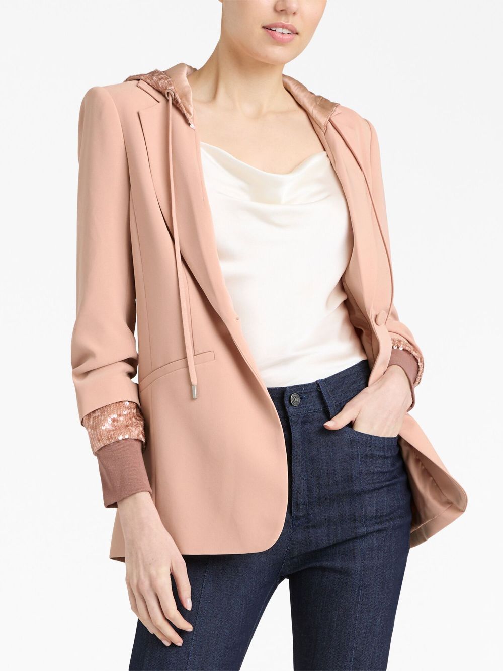 Shop Cinq À Sept Khloe Sequin-embellished Hooded Blazer In Pink