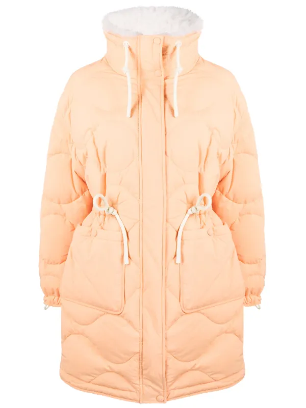 Yves Salomon Quilted Drawstring-waist Coat in Orange