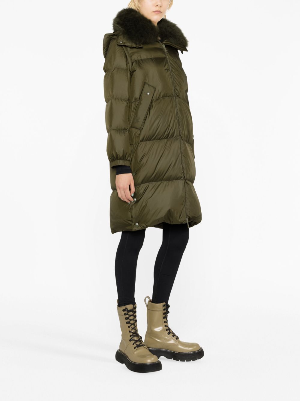 Shop Yves Salomon Padded-design Long-sleeve Coat In Green