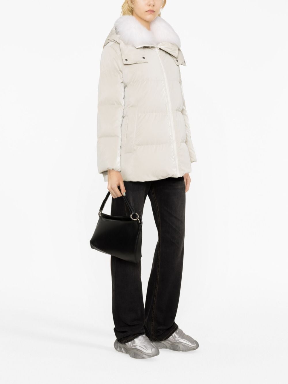 Shop Yves Salomon Hooded Quilted Down Jacket In Neutrals