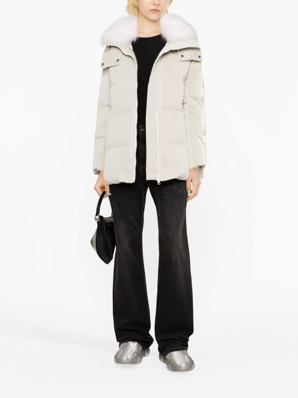 Shop Yves Salomon Hooded Quilted Down Jacket In Neutrals