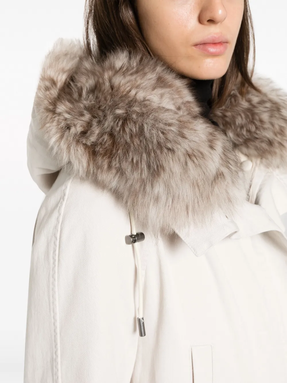 Yves Salomon Parka met capuchon Beige