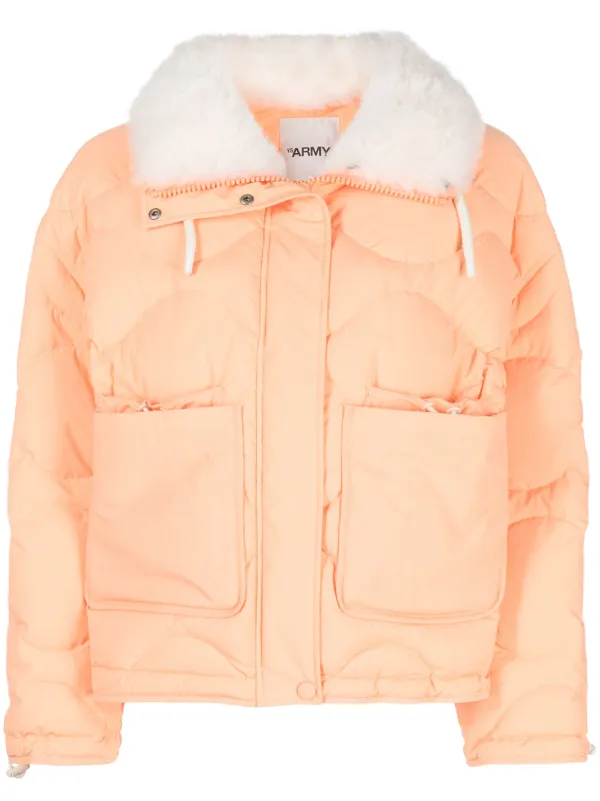 Yves Salomon Concealed-fastening Padded Jacket in Orange