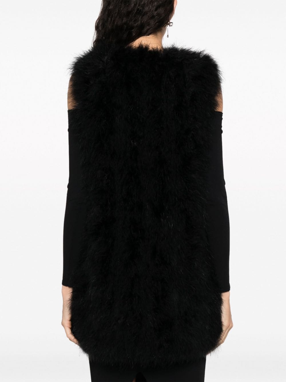 Shop Yves Salomon Sleeveless Feather Silk Coat In Black