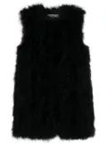 Yves Salomon sleeveless feather silk coat - Black