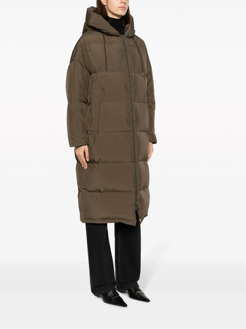 Shop Yves Salomon Hooded Feather-padded Coat In Green