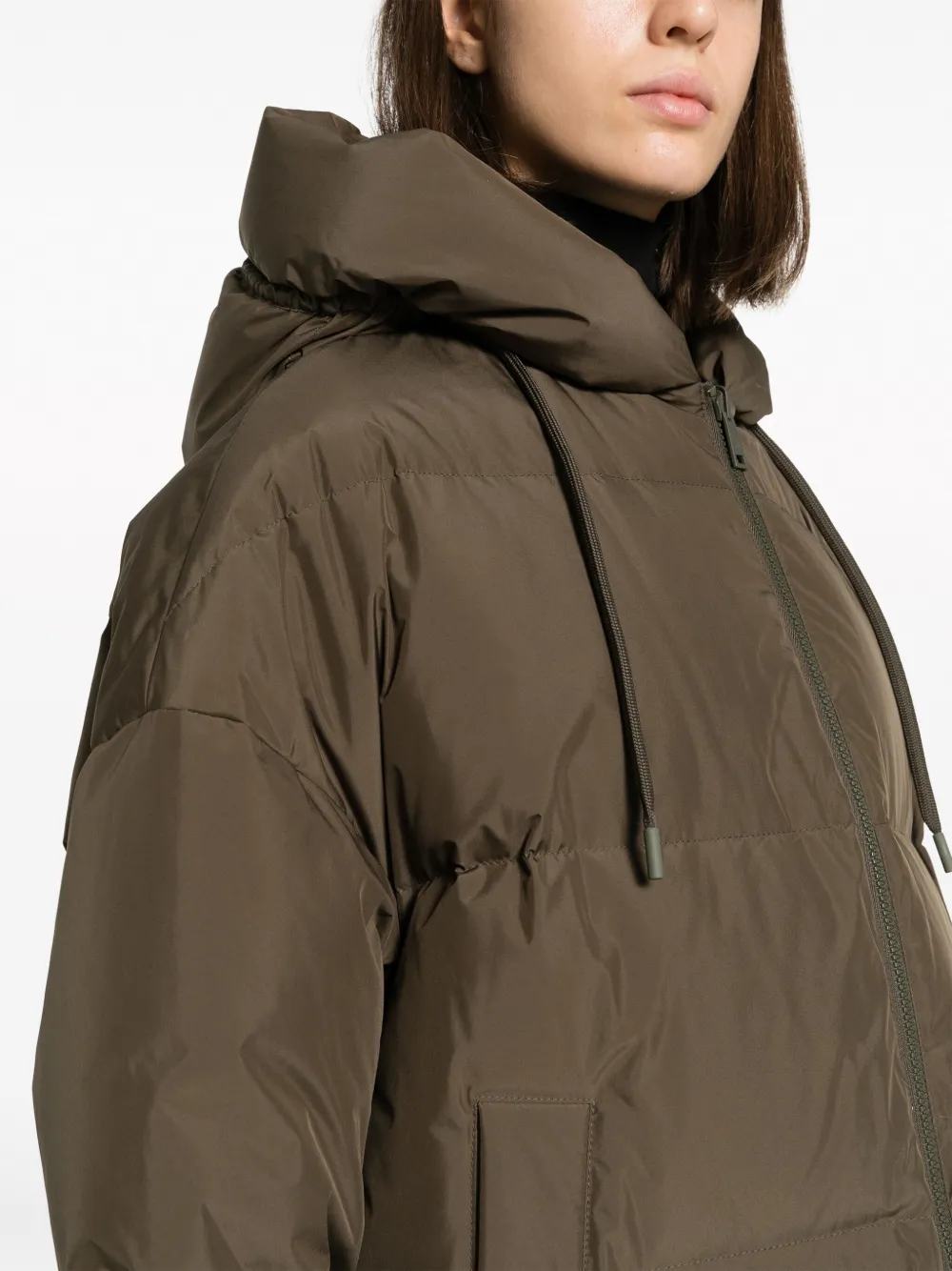 Shop Yves Salomon Hooded Feather-padded Coat In Green