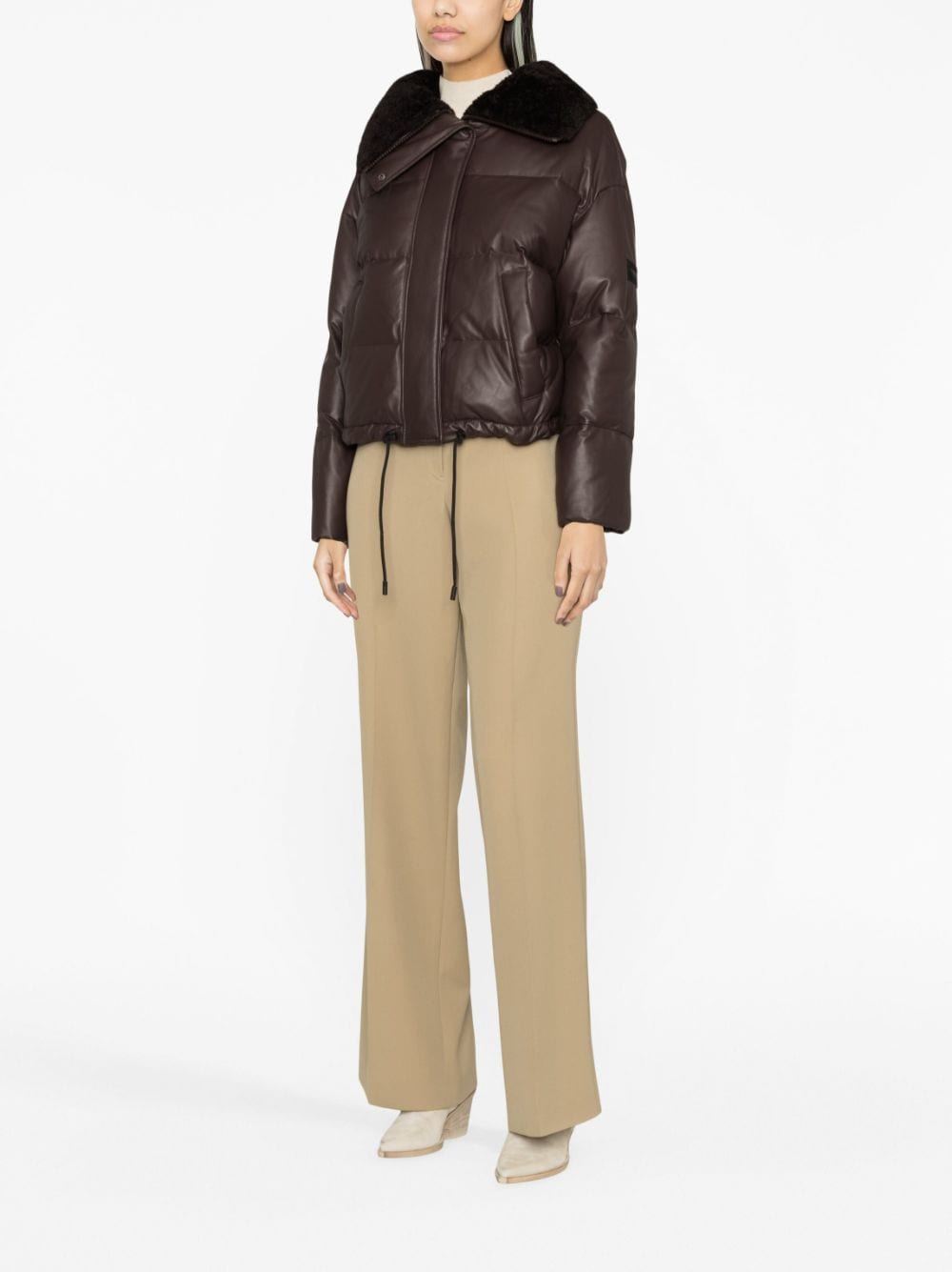 Shop Yves Salomon Padded Quilted Leather Jacket In Brown