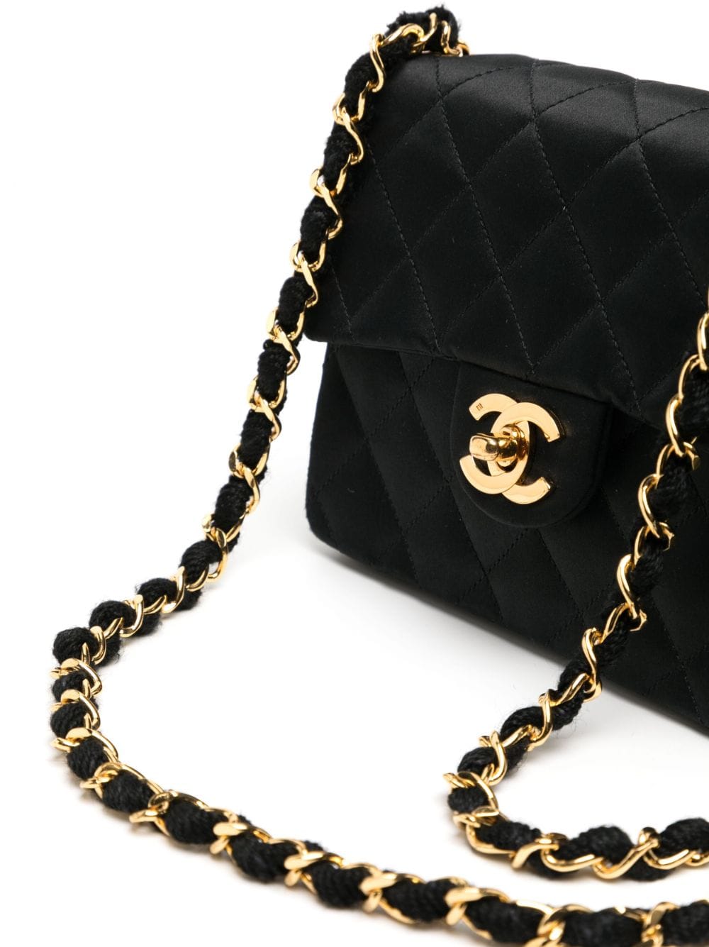 Pre-owned Chanel 1985-1990 Mini Classic Flap Satin Shoulder Bag In
