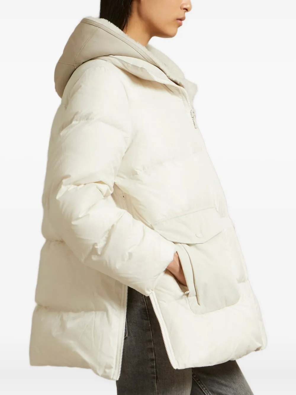 Yves Salomon Hooded Flap-pocket Coat In Neutral