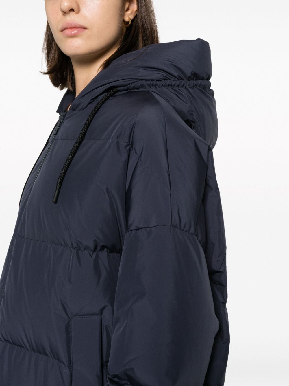 Shop Yves Salomon Hooded Feather-padded Coat In Blue