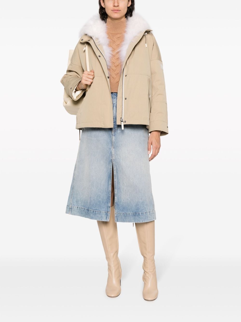 Shop Yves Salomon Cropped Reversible Hooded Parka In Neutrals