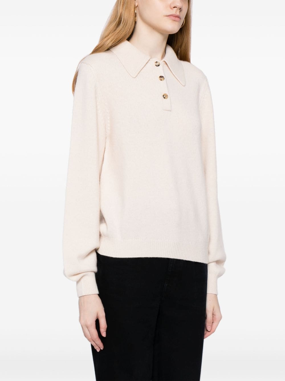 Shop Khaite Long-sleeve Knitted Polo Shirt In Neutrals